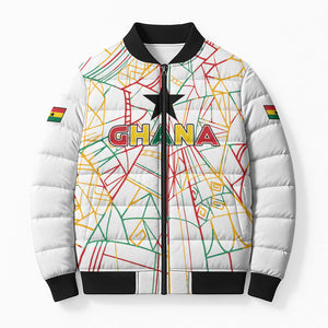 Custom Ghana Football 2026 Bomber Puffer Jacket Black Stars Never Fall White Version