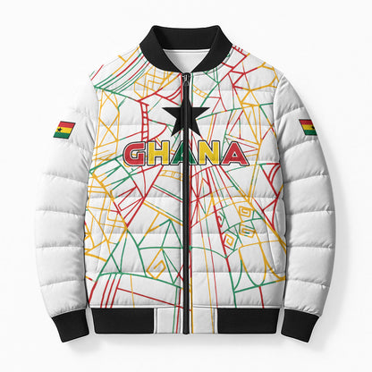 Custom Ghana Football 2026 Bomber Puffer Jacket Black Stars Never Fall White Version