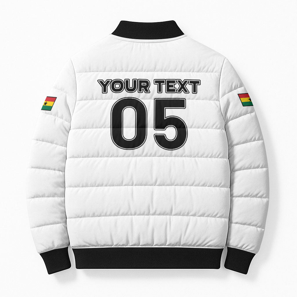 Custom Ghana Football 2026 Bomber Puffer Jacket Black Stars Never Fall White Version