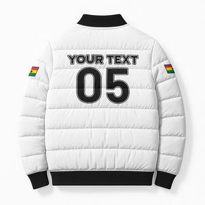 Custom Ghana Football 2026 Bomber Puffer Jacket Black Stars Never Fall White Version