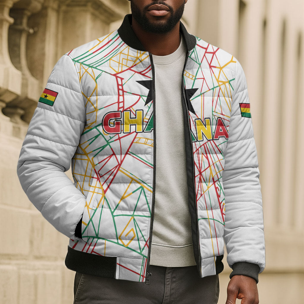 Custom Ghana Football 2026 Bomber Puffer Jacket Black Stars Never Fall White Version