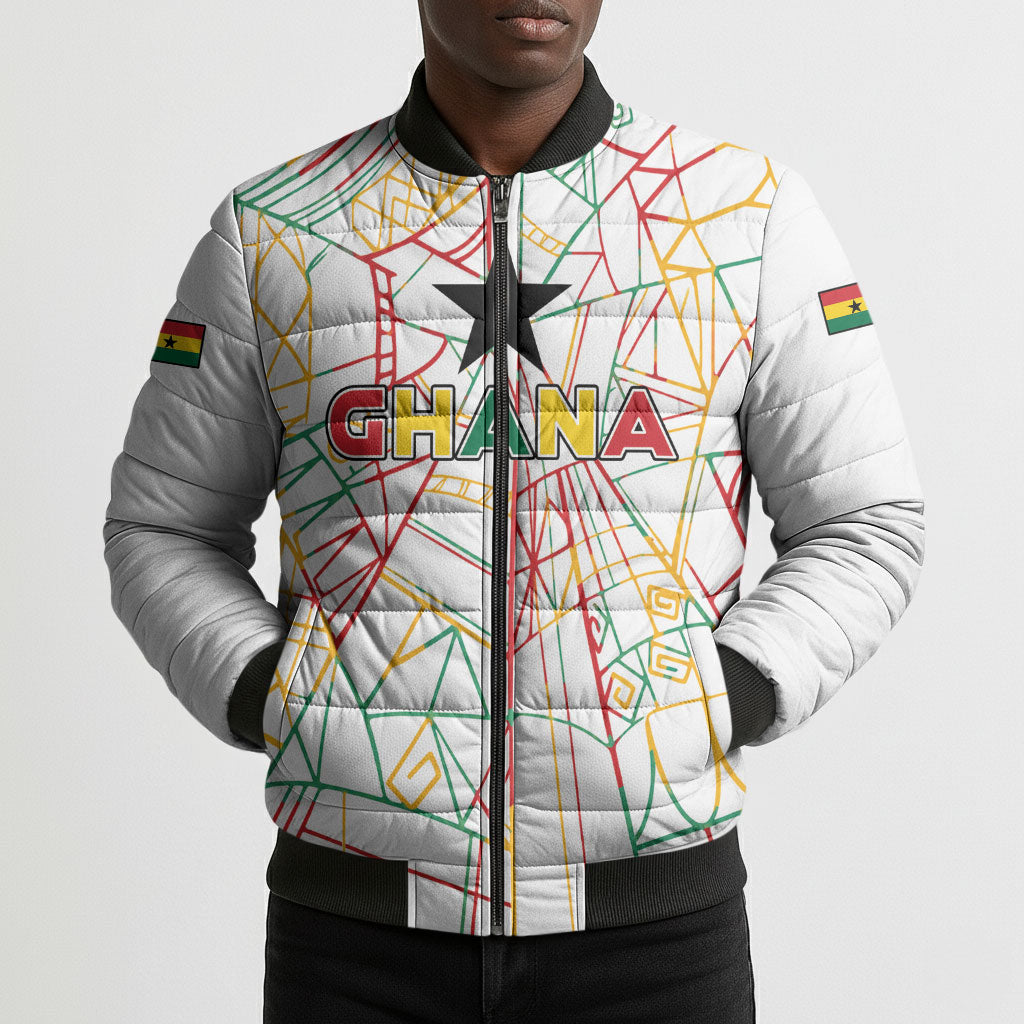 Custom Ghana Football 2026 Bomber Puffer Jacket Black Stars Never Fall White Version