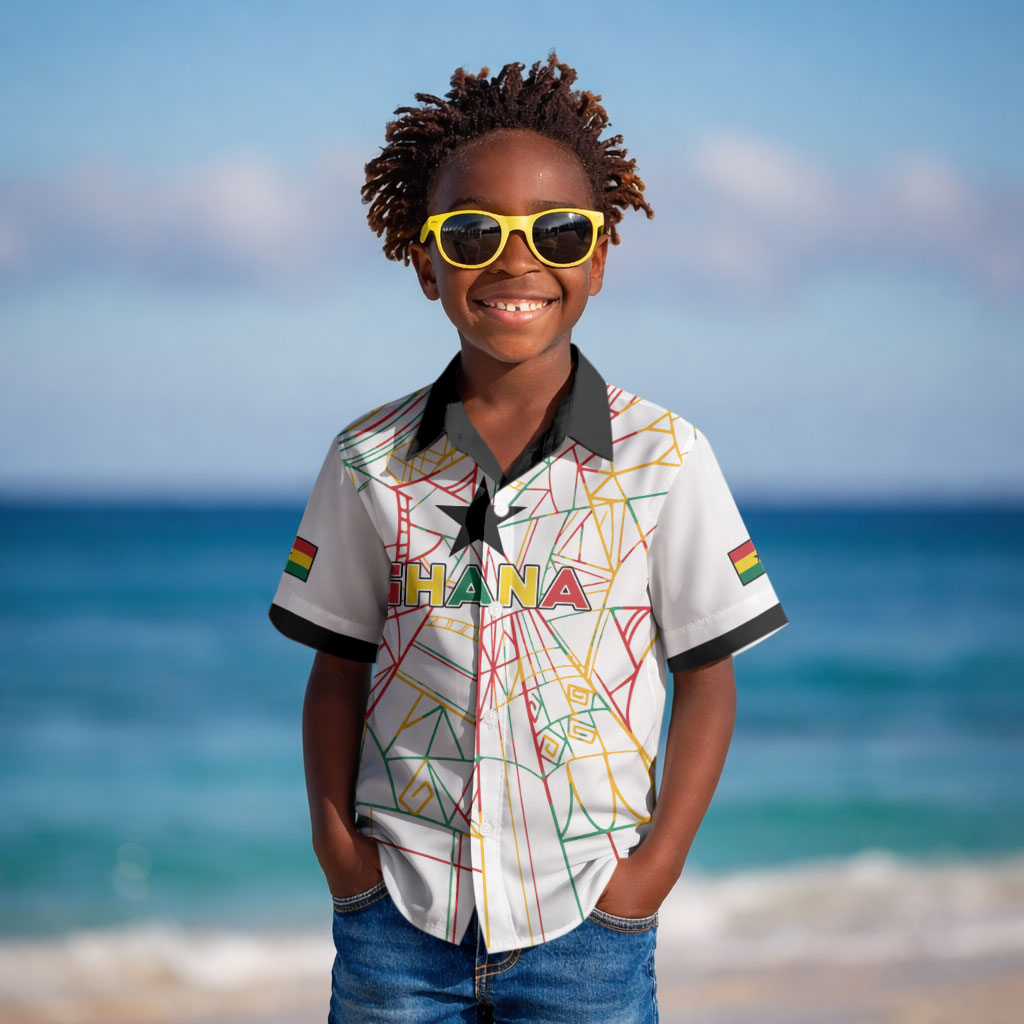 Custom Ghana Football 2026 Kid Hawaiian Shirt Black Stars Never Fall White Version