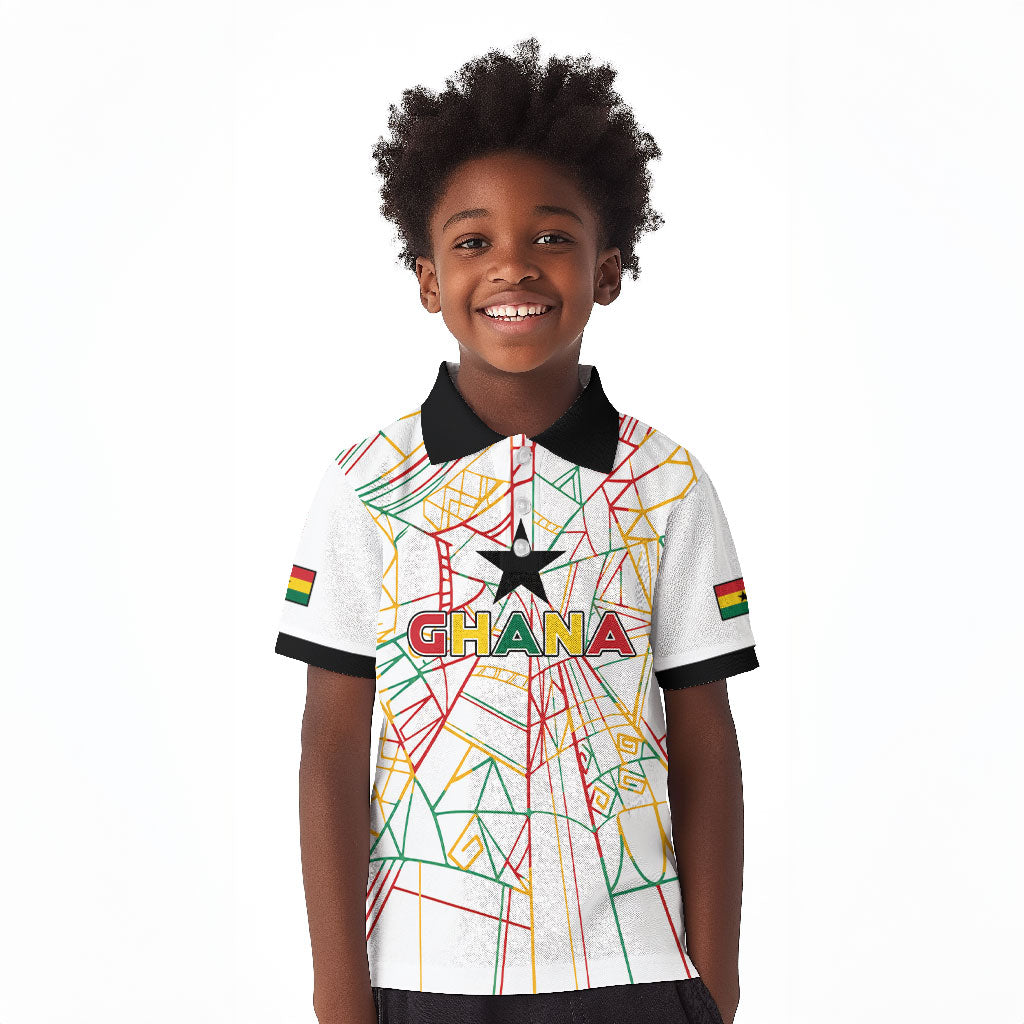 Custom Ghana Football 2026 Kid Polo Shirt Black Stars Never Fall White Version