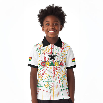 Custom Ghana Football 2026 Kid Polo Shirt Black Stars Never Fall White Version