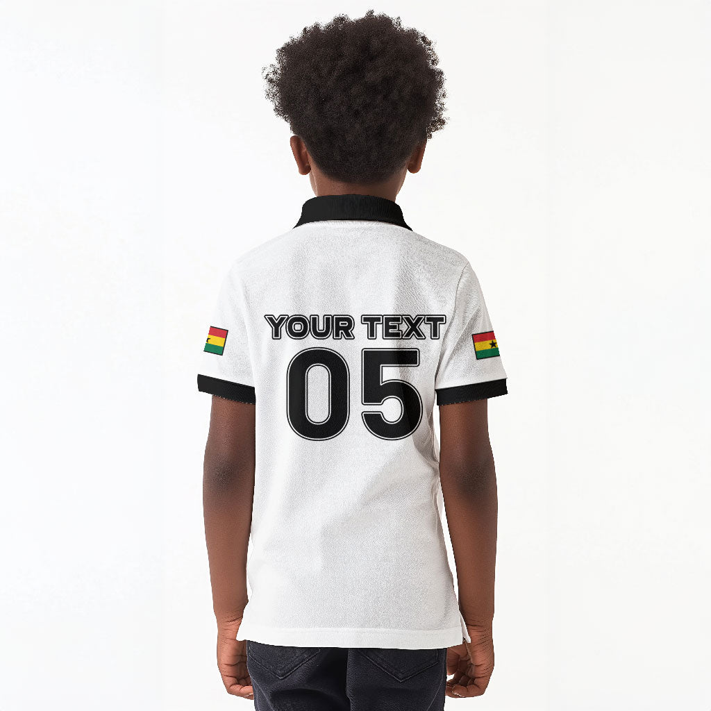 Custom Ghana Football 2026 Kid Polo Shirt Black Stars Never Fall White Version