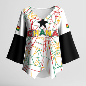 Custom Ghana Football 2026 Kimono Sleeve Blouse Black Stars Never Fall White Version
