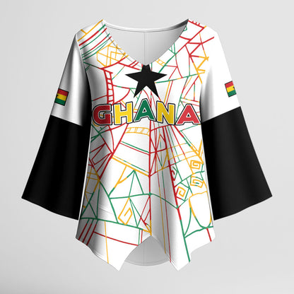 Custom Ghana Football 2026 Kimono Sleeve Blouse Black Stars Never Fall White Version