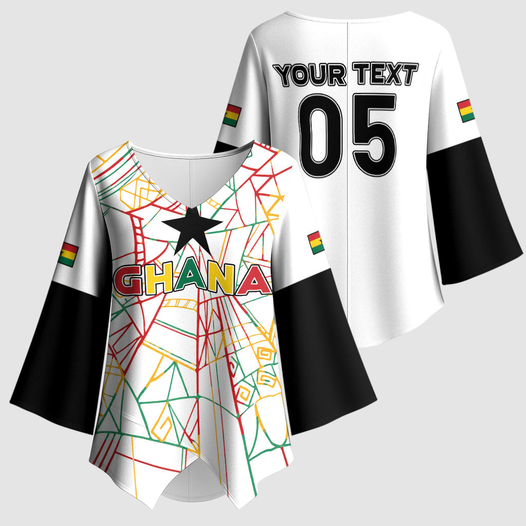 Custom Ghana Football 2026 Kimono Sleeve Blouse Black Stars Never Fall White Version