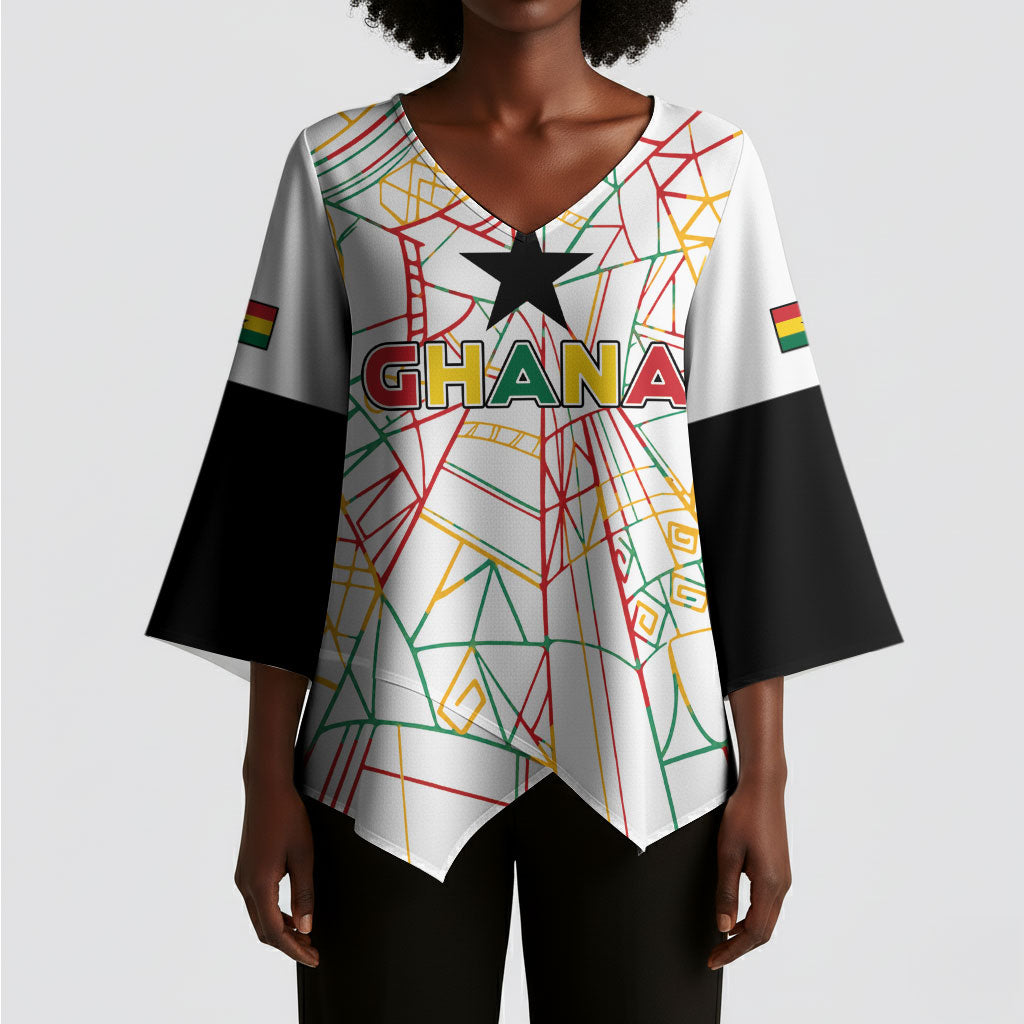 Custom Ghana Football 2026 Kimono Sleeve Blouse Black Stars Never Fall White Version