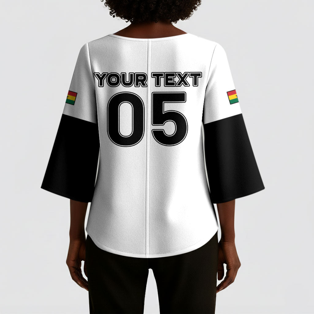 Custom Ghana Football 2026 Kimono Sleeve Blouse Black Stars Never Fall White Version