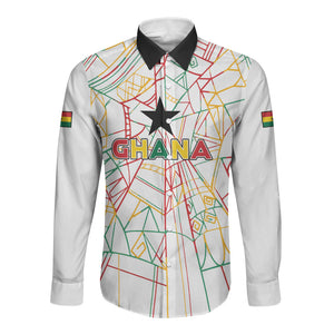 Custom Ghana Football 2026 Long Sleeve Button Shirt Black Stars Never Fall White Version