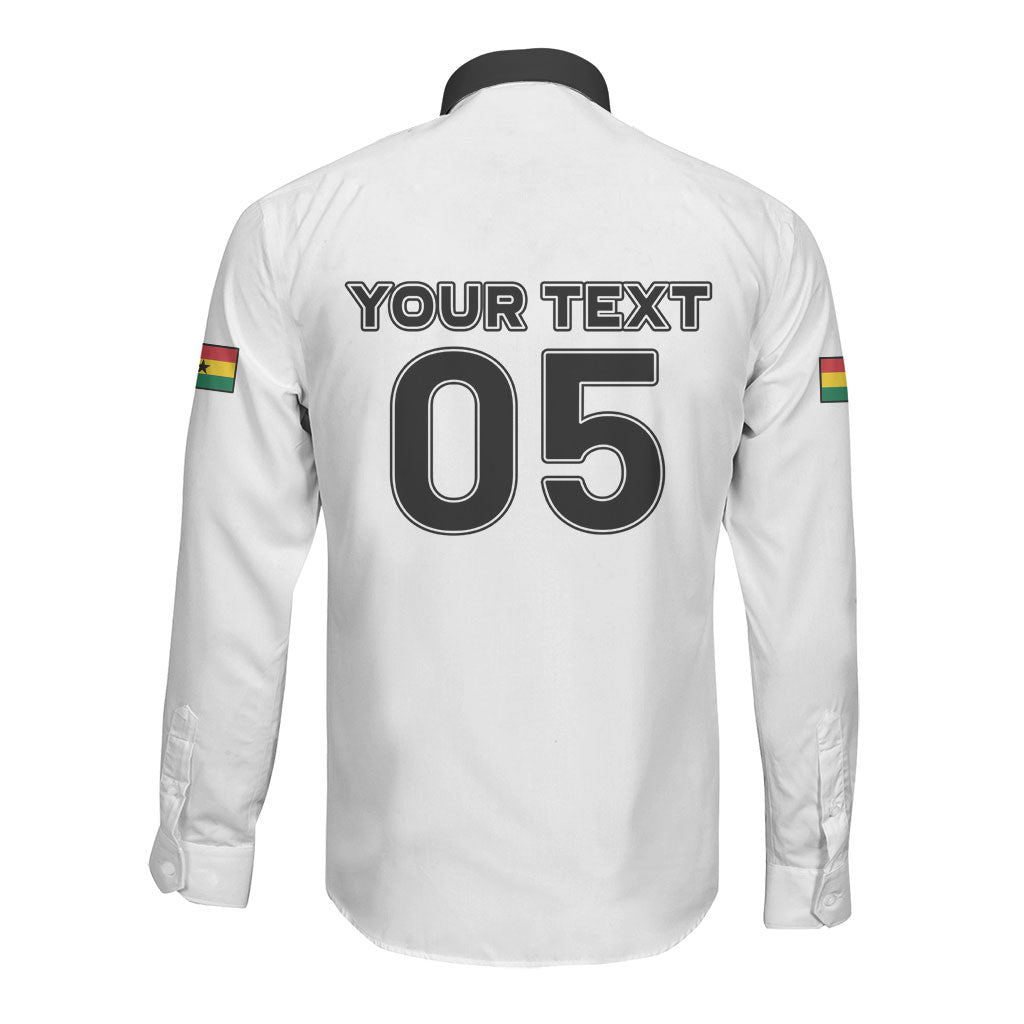 Custom Ghana Football 2026 Long Sleeve Button Shirt Black Stars Never Fall White Version