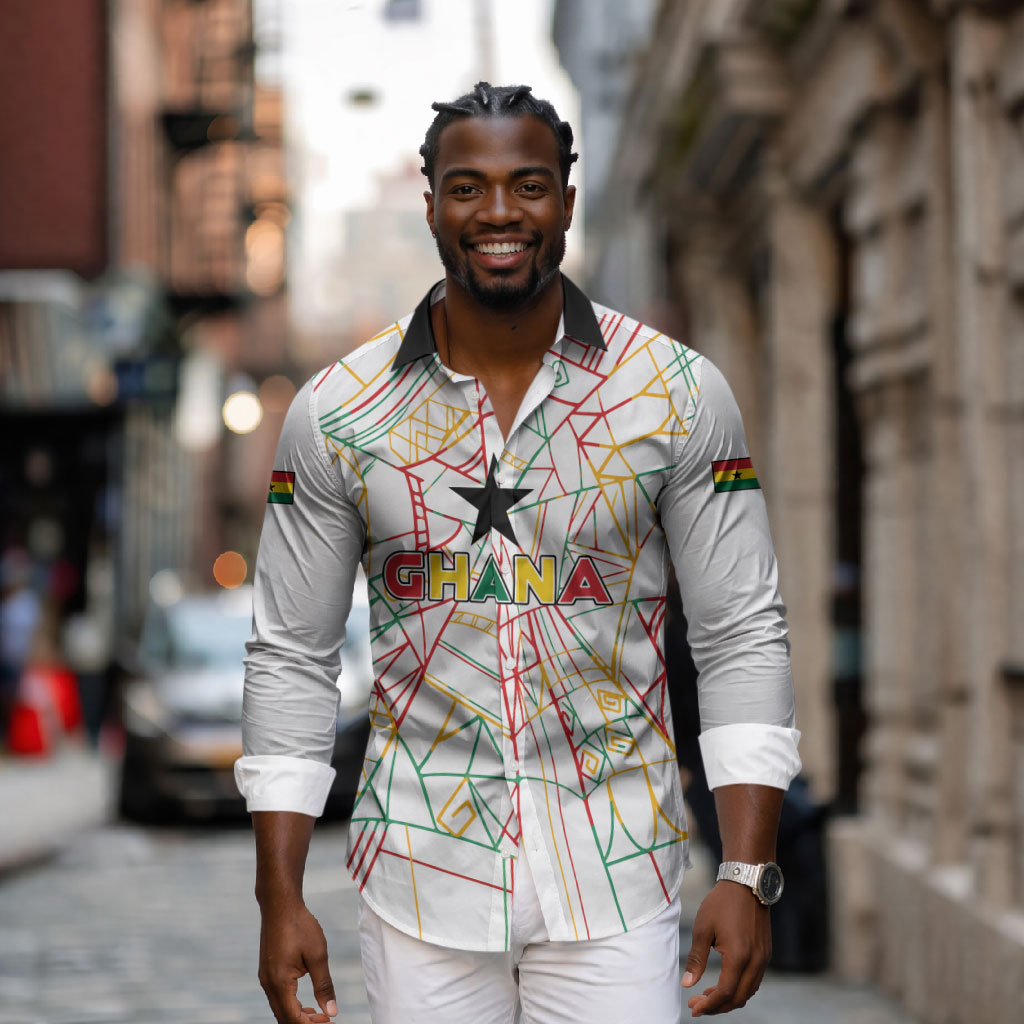 Custom Ghana Football 2026 Long Sleeve Button Shirt Black Stars Never Fall White Version