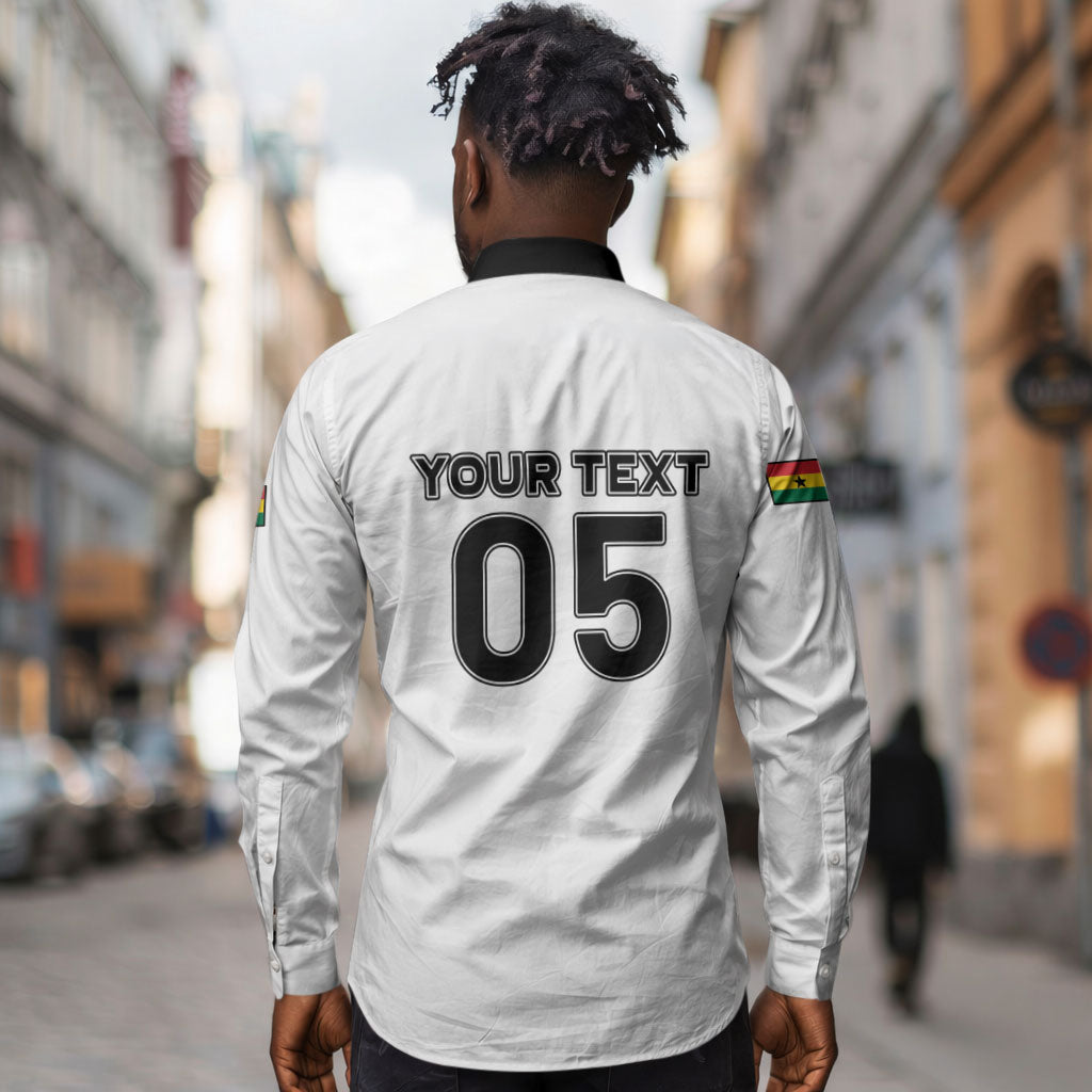 Custom Ghana Football 2026 Long Sleeve Button Shirt Black Stars Never Fall White Version