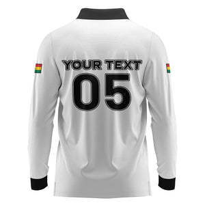 Custom Ghana Football 2026 Long Sleeve Polo Shirt Black Stars Never Fall White Version