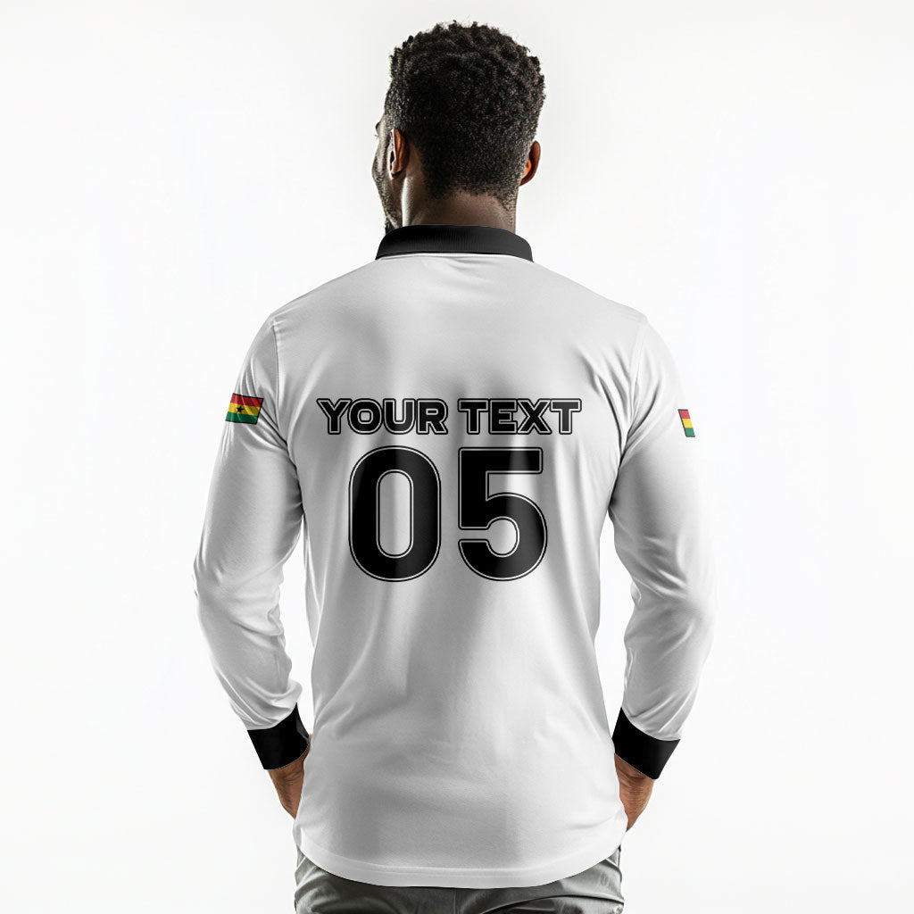 Custom Ghana Football 2026 Long Sleeve Polo Shirt Black Stars Never Fall White Version