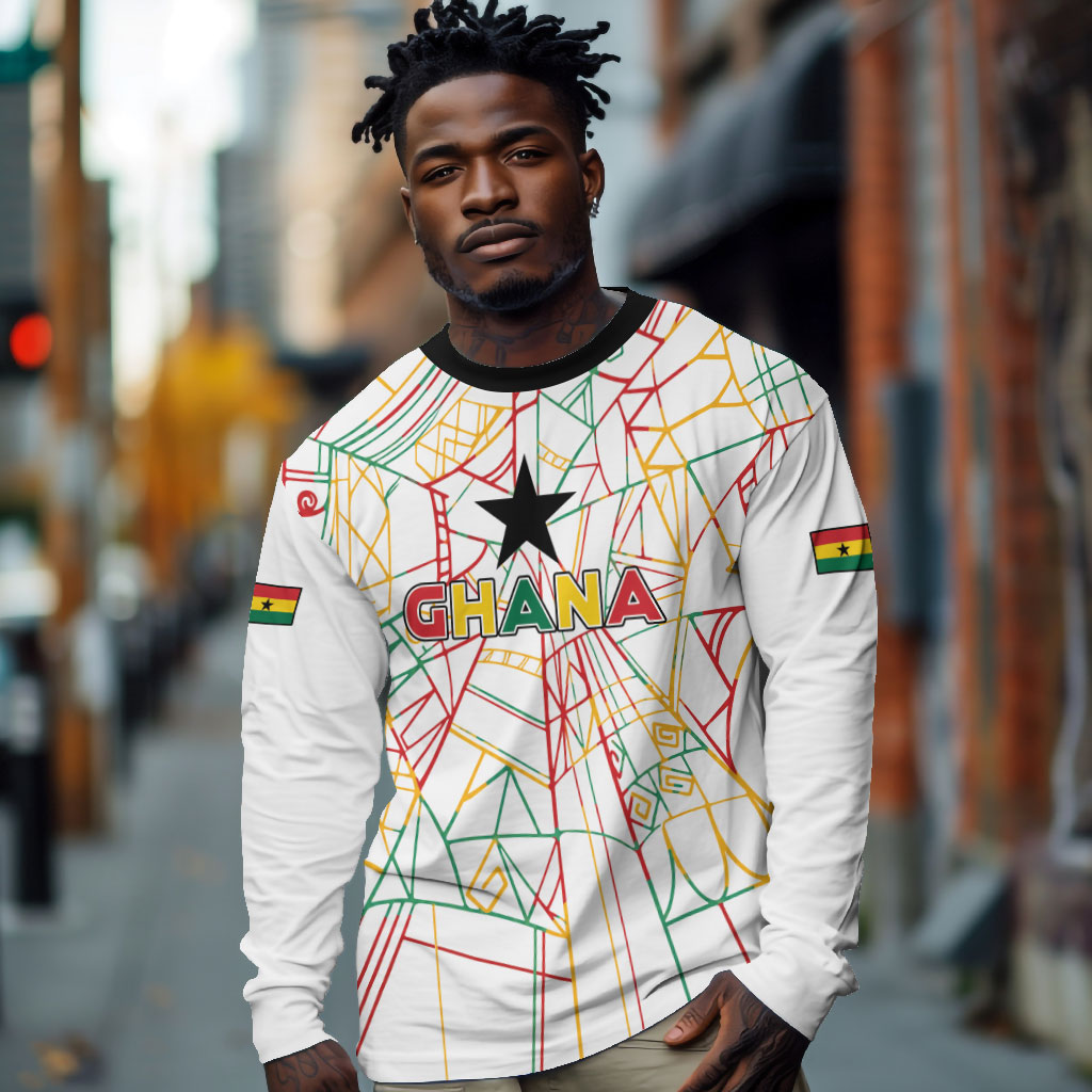 Custom Ghana Football 2026 Long Sleeve Shirt Black Stars Never Fall White Version