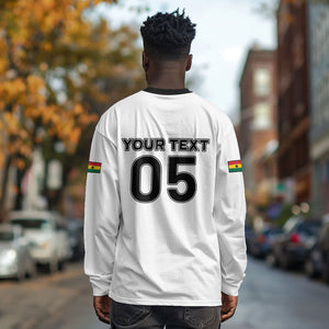 Custom Ghana Football 2026 Long Sleeve Shirt Black Stars Never Fall White Version