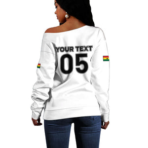 Custom Ghana Football 2026 Off Shoulder Sweater Black Stars Never Fall White Version