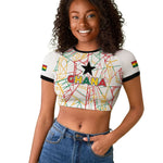 Custom Ghana Football 2026 Raglan Cropped T shirt Black Stars Never Fall White Version