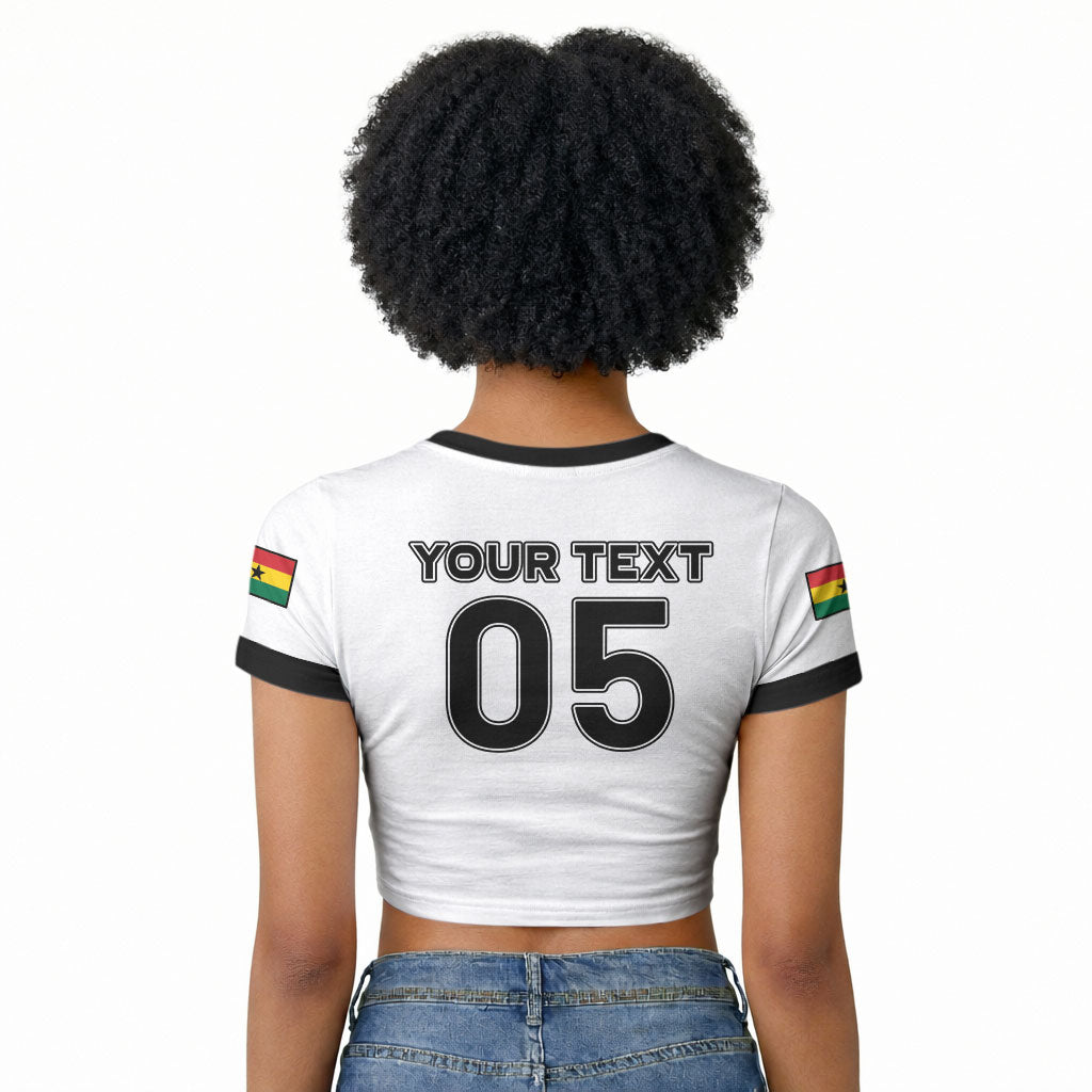 Custom Ghana Football 2026 Raglan Cropped T shirt Black Stars Never Fall White Version