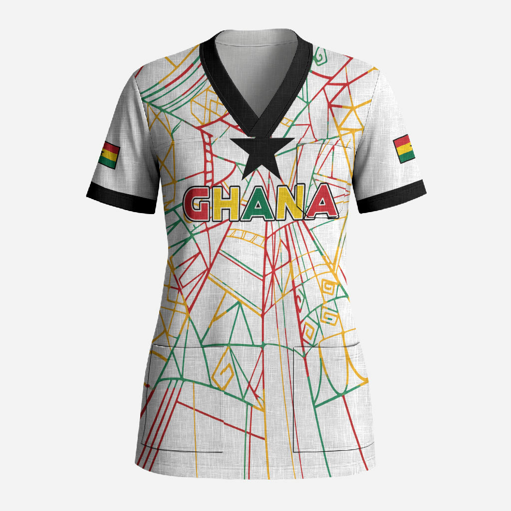Custom Ghana Football 2026 Scrub Top Black Stars Never Fall White Version