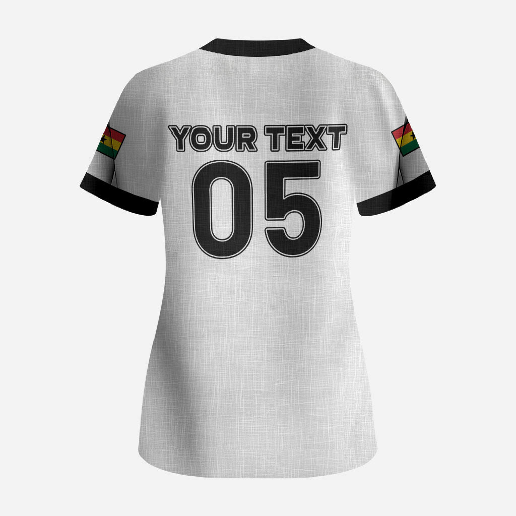 Custom Ghana Football 2026 Scrub Top Black Stars Never Fall White Version