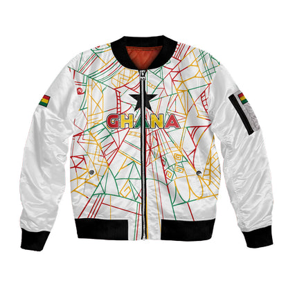 Custom Ghana Football 2026 Sleeve Zip Bomber Jacket Black Stars Never Fall White Version