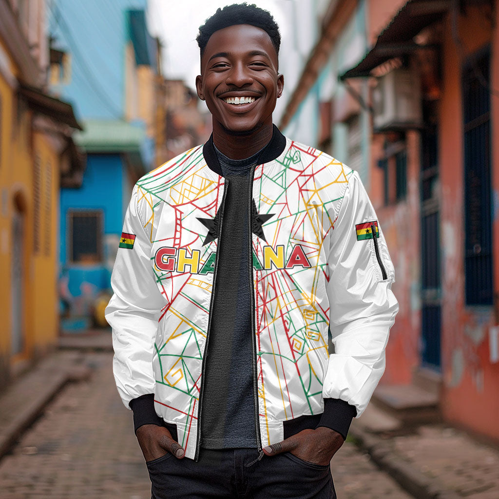 Custom Ghana Football 2026 Sleeve Zip Bomber Jacket Black Stars Never Fall White Version