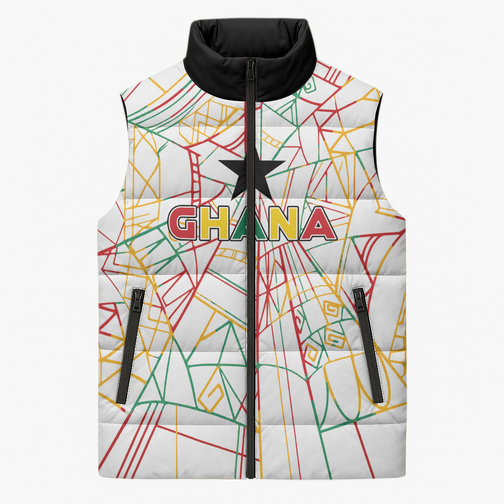 Custom Ghana Football 2026 Sleeveless Puffer Jacket Black Stars Never Fall White Version