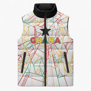 Custom Ghana Football 2026 Sleeveless Puffer Jacket Black Stars Never Fall White Version