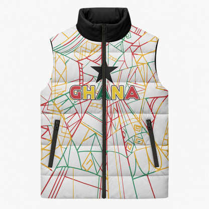 Custom Ghana Football 2026 Sleeveless Puffer Jacket Black Stars Never Fall White Version