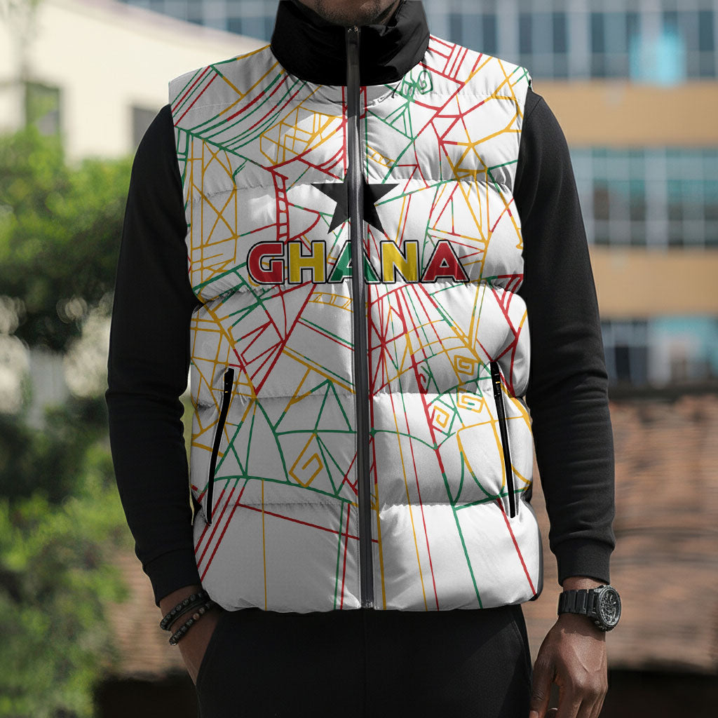 Custom Ghana Football 2026 Sleeveless Puffer Jacket Black Stars Never Fall White Version