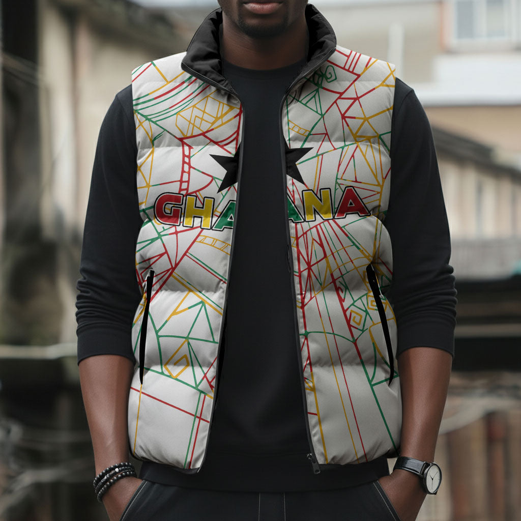 Custom Ghana Football 2026 Sleeveless Puffer Jacket Black Stars Never Fall White Version