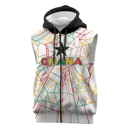 Custom Ghana Football 2026 Sleeveless Zip Hoodie Black Stars Never Fall White Version