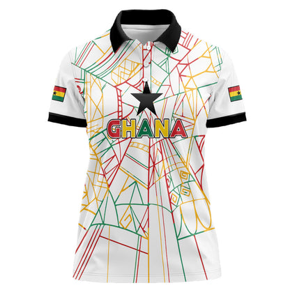 Custom Ghana Football 2026 Women Polo Shirt Black Stars Never Fall White Version