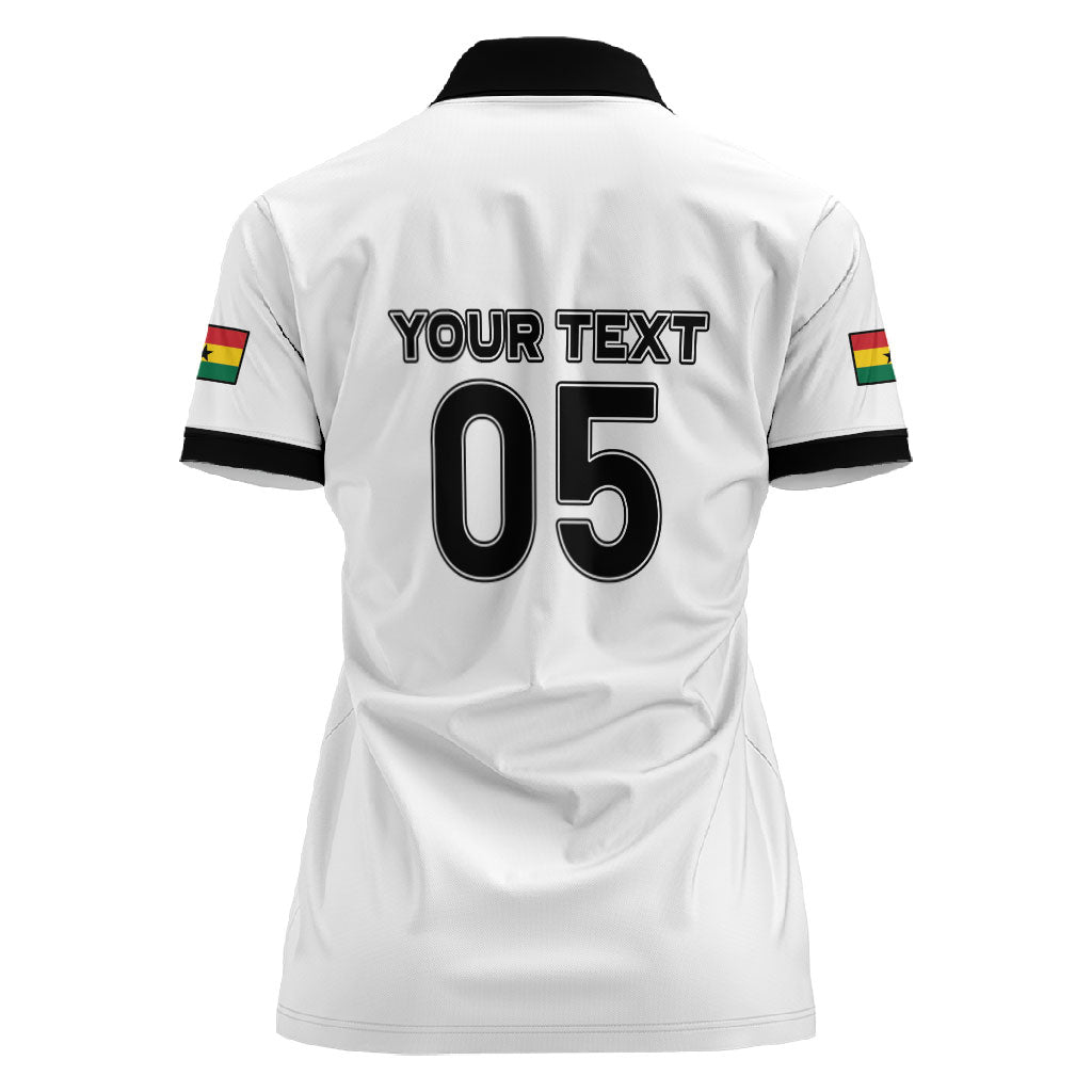 Custom Ghana Football 2026 Women Polo Shirt Black Stars Never Fall White Version