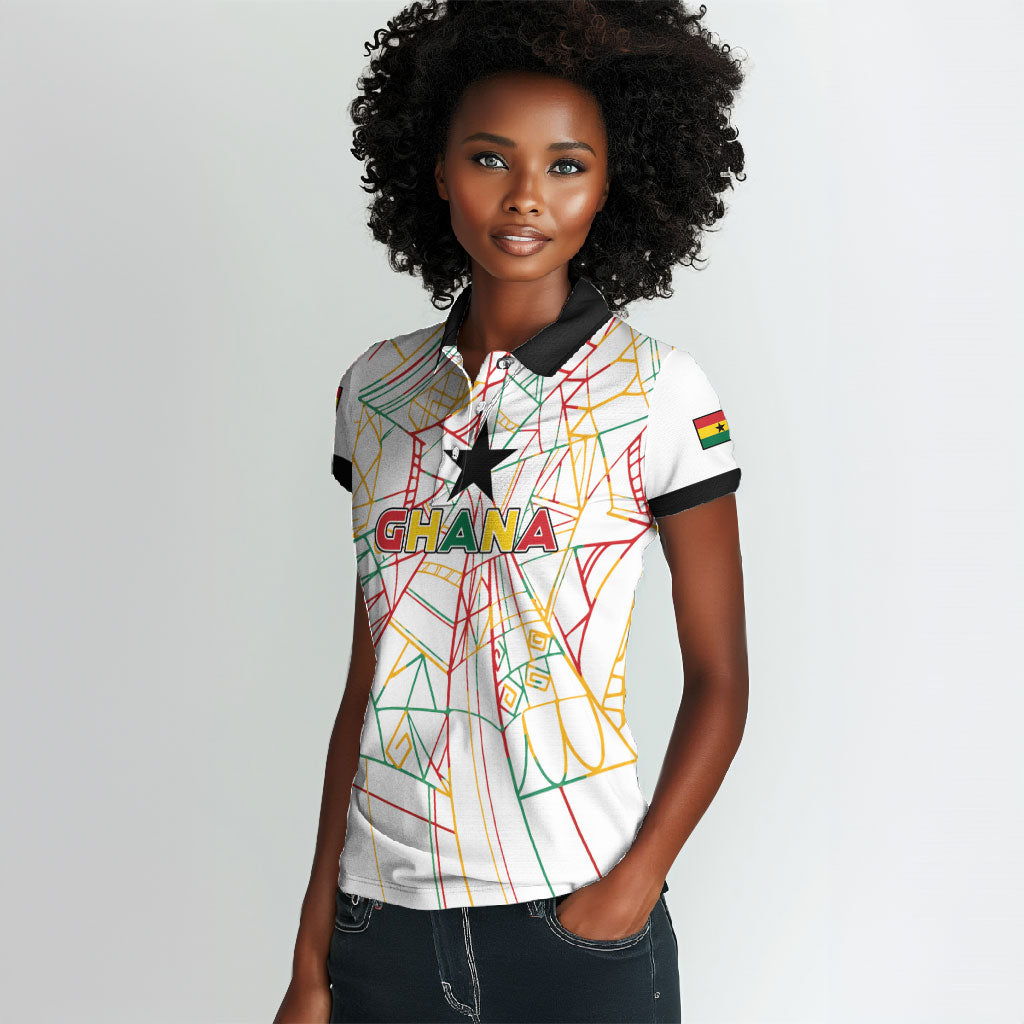 Custom Ghana Football 2026 Women Polo Shirt Black Stars Never Fall White Version