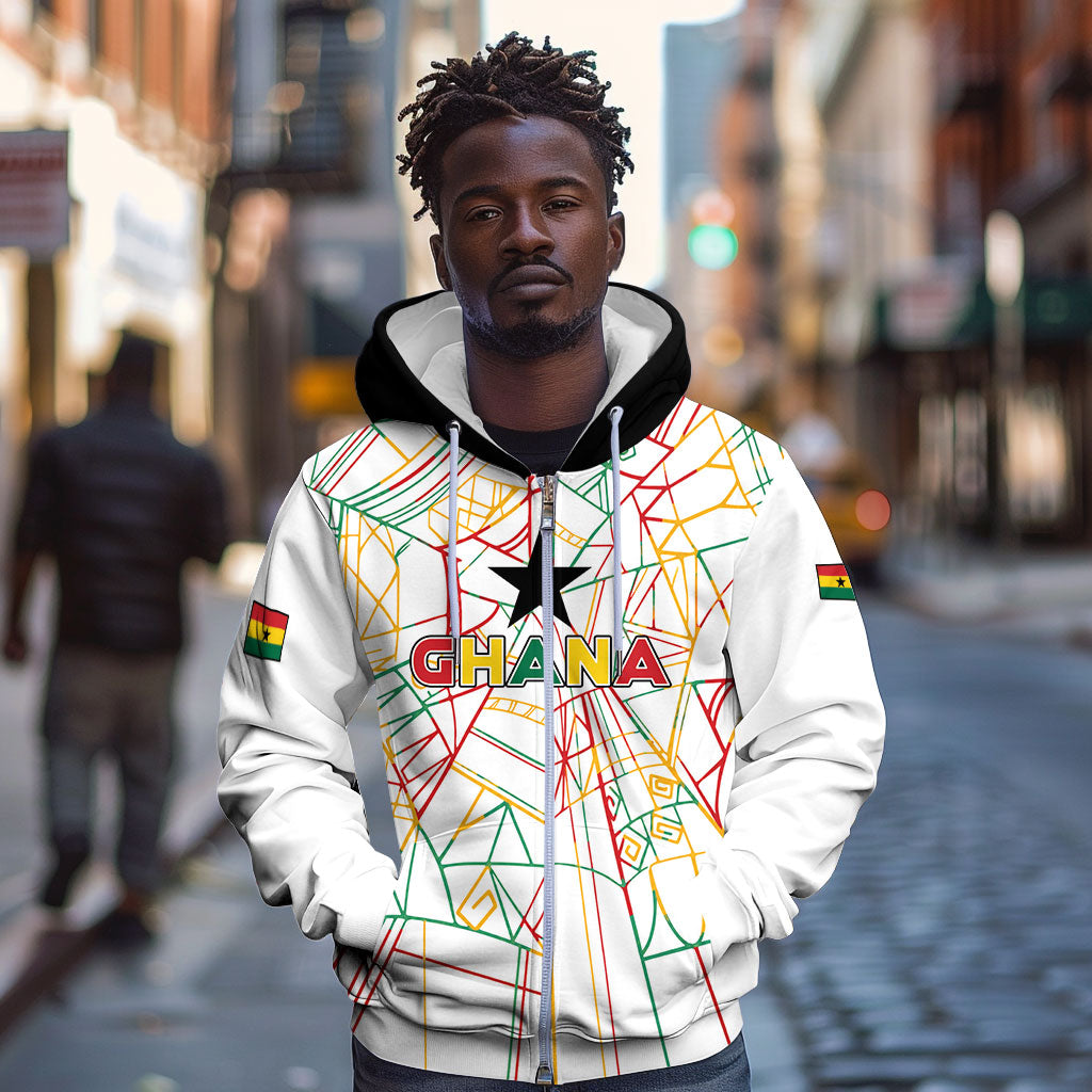 Custom Ghana Football 2026 Zip Hoodie Black Stars Never Fall White Version