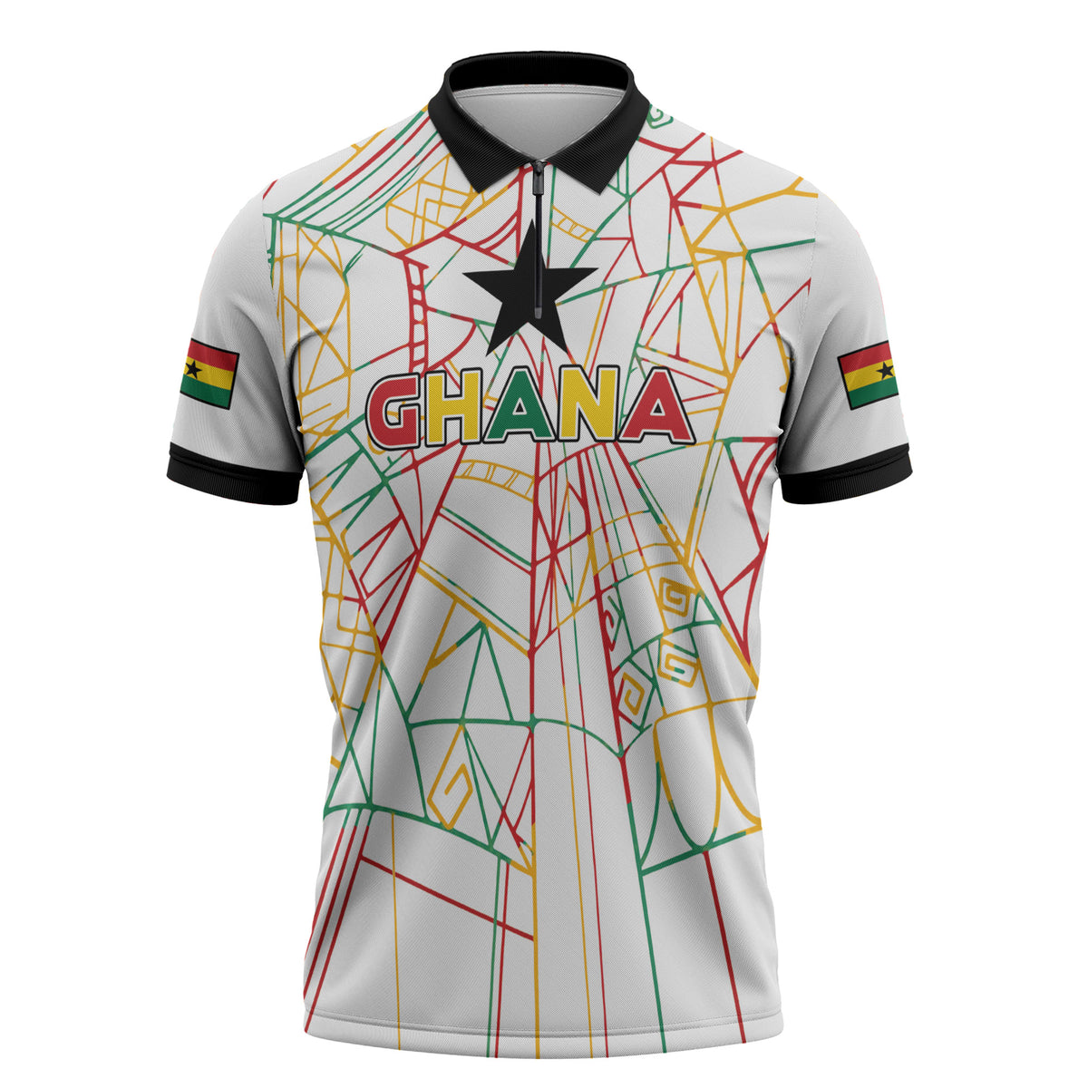 Custom Ghana Football 2026 Zipper Polo Shirt Black Stars Never Fall White Version