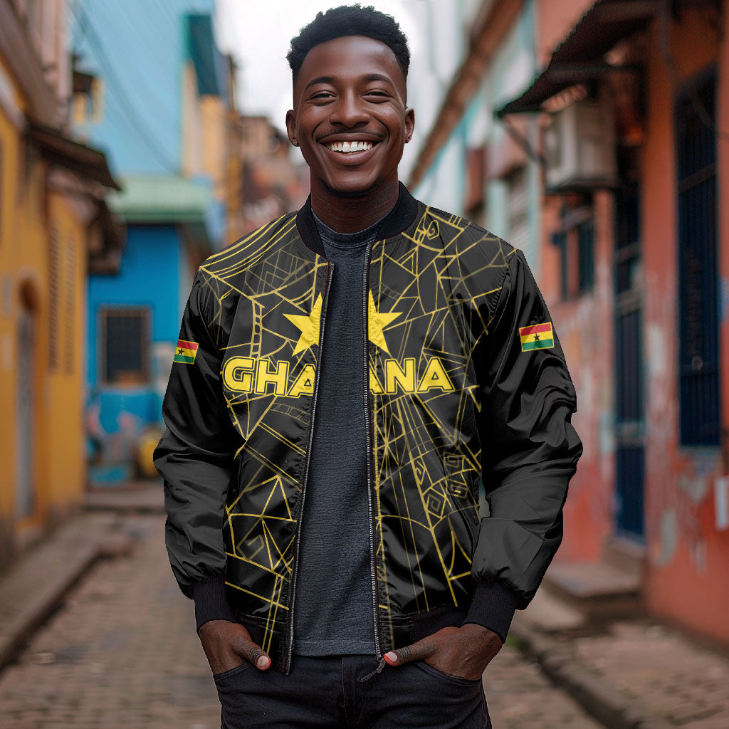 Custom Ghana Football 2026 Bomber Jacket Black Stars Never Fall Black Version