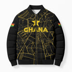 Custom Ghana Football 2026 Bomber Puffer Jacket Black Stars Never Fall Black Version