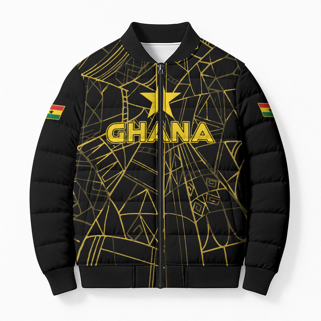 Custom Ghana Football 2026 Bomber Puffer Jacket Black Stars Never Fall Black Version