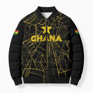Custom Ghana Football 2026 Bomber Puffer Jacket Black Stars Never Fall Black Version