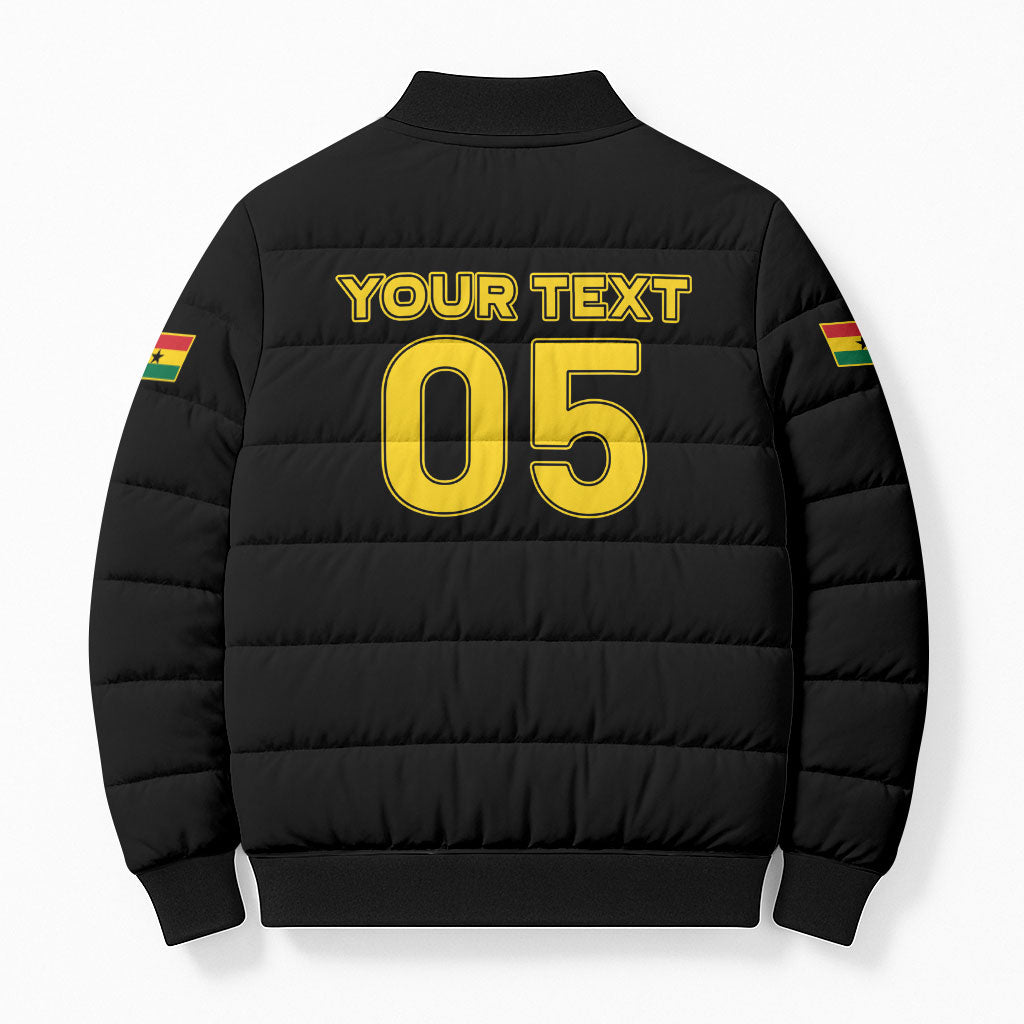 Custom Ghana Football 2026 Bomber Puffer Jacket Black Stars Never Fall Black Version