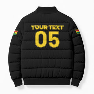 Custom Ghana Football 2026 Bomber Puffer Jacket Black Stars Never Fall Black Version