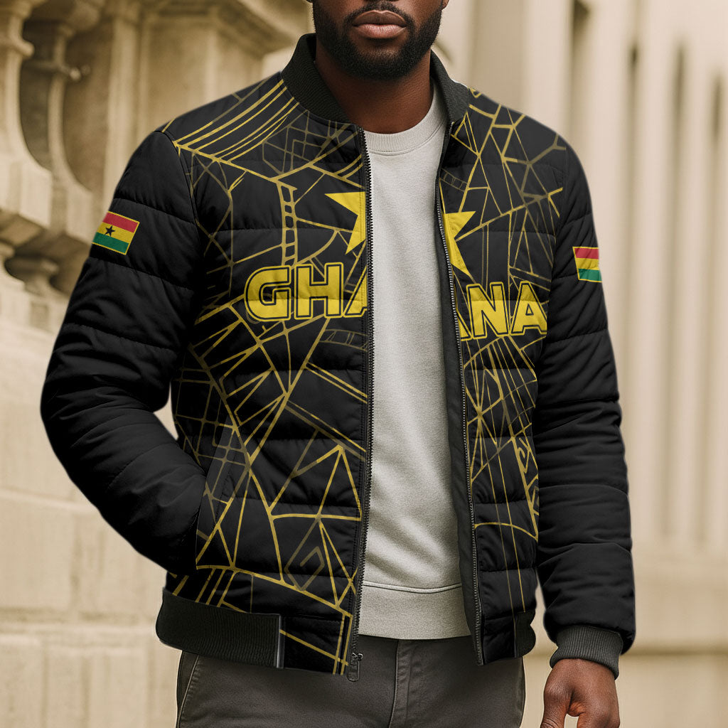 Custom Ghana Football 2026 Bomber Puffer Jacket Black Stars Never Fall Black Version