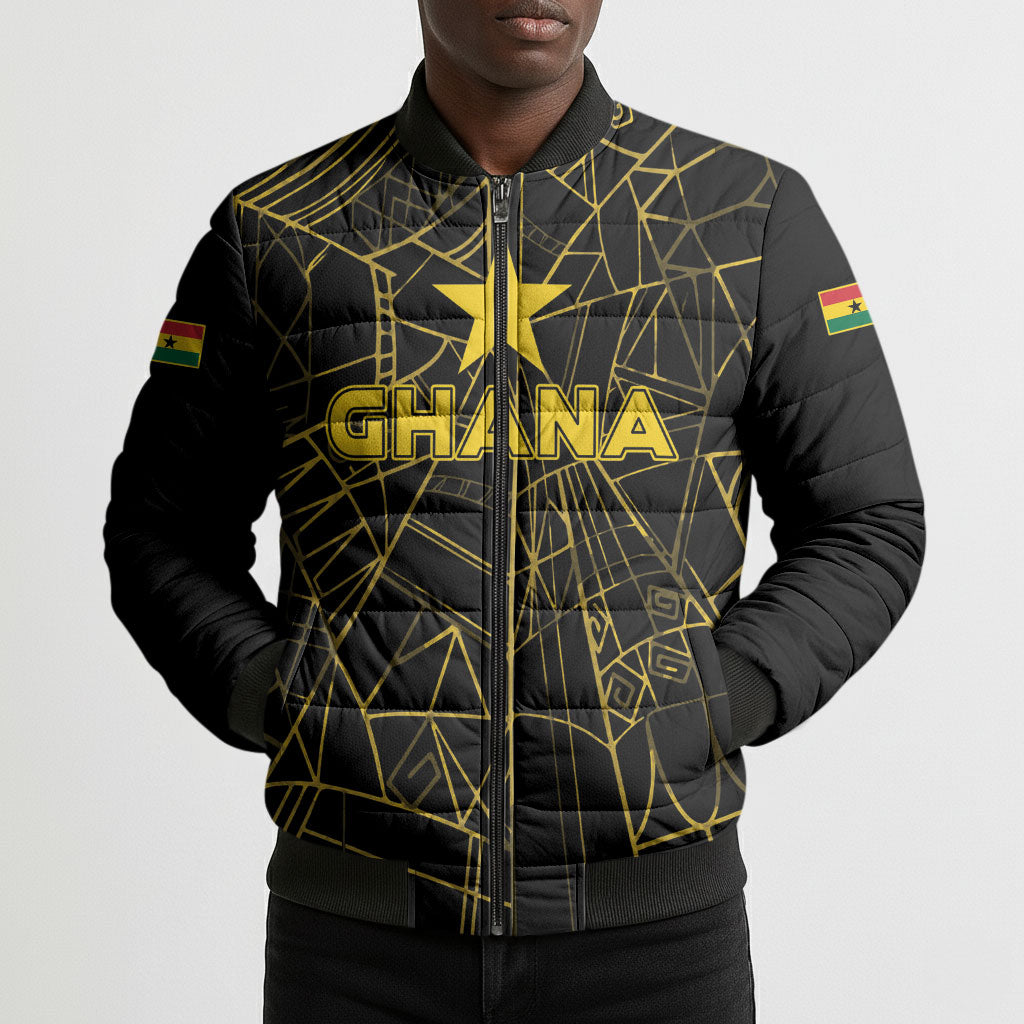 Custom Ghana Football 2026 Bomber Puffer Jacket Black Stars Never Fall Black Version