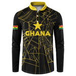 Custom Ghana Football 2026 Button Sweatshirt Black Stars Never Fall Black Version